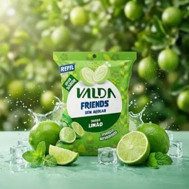 Pastilha Valda Friends Refil Novo Sabor Lim&atilde;o Sem A&ccedil;&uacute;car Sach&ecirc; 25g