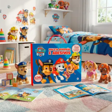 Maleta Divers&atilde;o e Adesivos Patrulha Canina Ciranda Cultural com 3 Livros e mais de 100 Adesivos