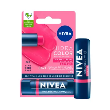 Protetor Labial Nivea Hidra Color Rosa Pink FPS 30 3 em 1 4,8g