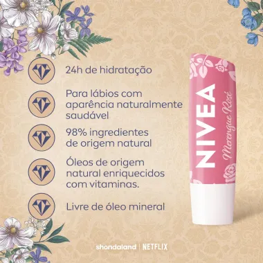 Hidratante Labial Nivea Bridgerton Merengue Ros&eacute; 24H de Hidrata&ccedil;&atilde;o 4,8g  Edi&ccedil;&atilde;o Limitada