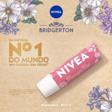 Hidratante Labial Nivea Bridgerton Merengue Ros&eacute; 24H de Hidrata&ccedil;&atilde;o 4,8g  Edi&ccedil;&atilde;o Limitada