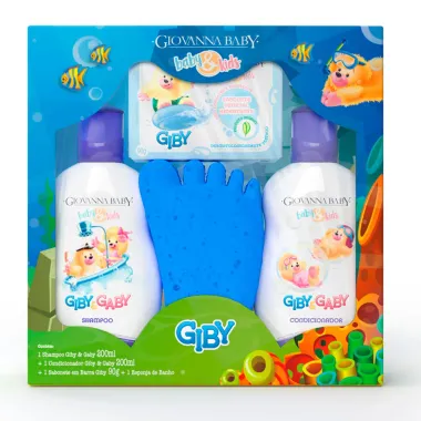 Shampoo e Condicionador Giovanna Baby e Kids Giby e Gaby 200ml cada Sabonete Vegetal Hidratante Giby 90g Esponja de Banho