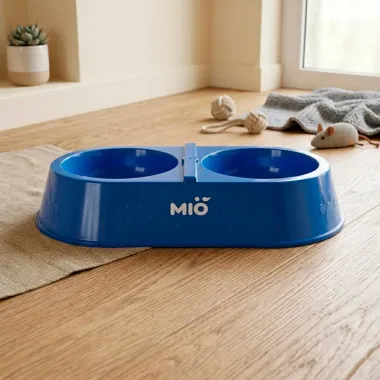 Comedouro Mi&oacute; Pata Duplo para C&atilde;es e Gatos Azul