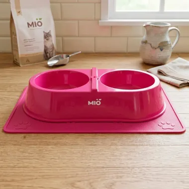 Comedouro Mi&oacute; Pata Duplo para C&atilde;es e Gatos Rosa