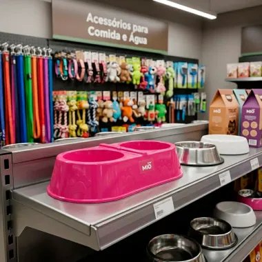 Comedouro Mi&oacute; Pata Duplo para C&atilde;es e Gatos Rosa