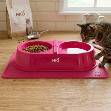 Comedouro Mi&oacute; Pata Duplo para C&atilde;es e Gatos Rosa