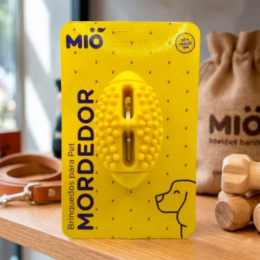 Mordedor para C&atilde;es Mi&oacute; Bola de Futebol com Textura Massageadora Amarelo 1 Unidade