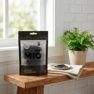 Prendedor El&aacute;stico de Silicone Mi&oacute; Preto para Cabelo 50 Unidades