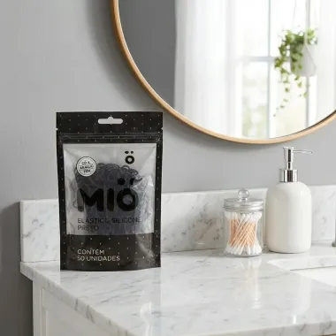 Prendedor El&aacute;stico de Silicone Mi&oacute; Preto para Cabelo 50 Unidades