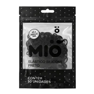Prendedor El&aacute;stico de Silicone Mi&oacute; Preto para Cabelo 50 Unidades