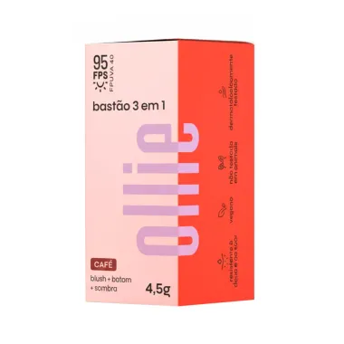 Bast&atilde;o Ollie 3 em 1 Blush Batom e Sombra FPS 95 Cor Caf&eacute; 4,5g