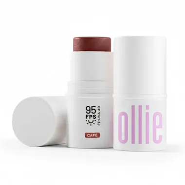 Bast&atilde;o Ollie 3 em 1 Blush Batom e Sombra FPS 95 Cor Caf&eacute; 4,5g