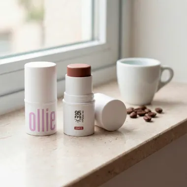 Bast&atilde;o Ollie 3 em 1 Blush Batom e Sombra FPS 95 Cor Caf&eacute; 4,5g