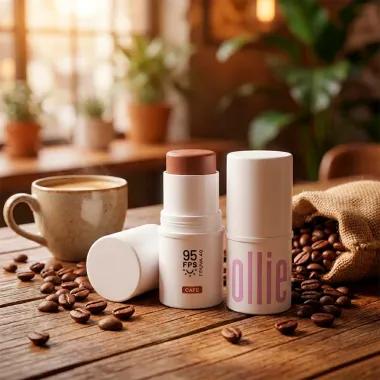 Bast&atilde;o Ollie 3 em 1 Blush Batom e Sombra FPS 95 Cor Caf&eacute; 4,5g