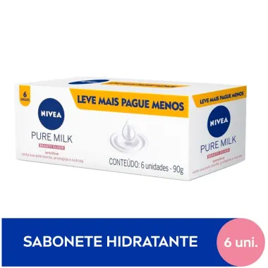 Sabonete em Barra Nivea Pure Milk Sensitive Promo 6 Unidades com 90g cada
