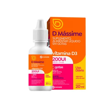 D.M&aacute;ssime Vitamina D3 200Ui Suplemento Alimentar Gotas Sabor Framboesa 20ml