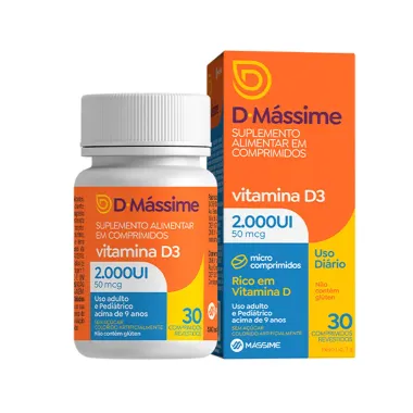 D.Massime Vitamina D3 2000Ui Suplemento Alimentar com 30 Comprimidos Revestidos