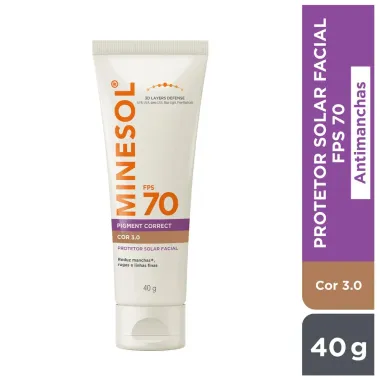 Protetor Solar Facial Minesol FPS 70 Pigment Correct Cor 3.0 40g