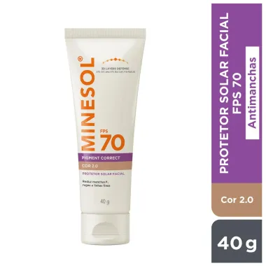 Protetor Solar Facial Minesol FPS 70 Pigment Correct Cor 2.0 40g