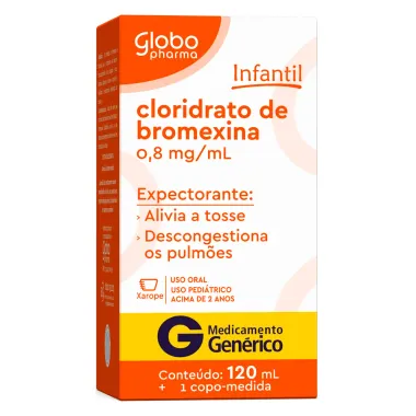 Bromexina 0,8mg/ml Globo Pharma Gen&eacute;rico Xarope Infantil com 120ml