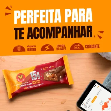 Barra de Prote&iacute;na 3 Cora&ccedil;&otilde;es 15g Prote&iacute;na Cappuccino Caramelo Salgado 50g