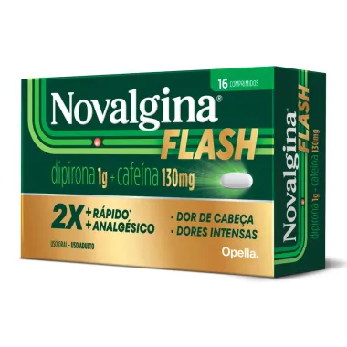 Novalgina Flash 1g Dipirona + 130mg Cafe&iacute;na com 16 Comprimidos