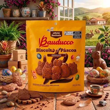 Biscoito de P&aacute;scoa Bauducco Sabor Chocolate  Sach&ecirc; 90g