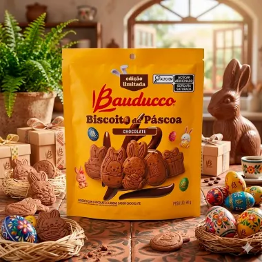 Biscoito de P&aacute;scoa Bauducco Sabor Chocolate  Sach&ecirc; 90g