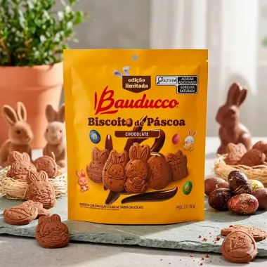 Biscoito de P&aacute;scoa Bauducco Sabor Chocolate  Sach&ecirc; 90g