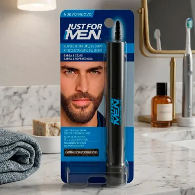 Colora&ccedil;&atilde;o para Barba e Sobrancelha Grecin Just For Men 1 Day Cor Castanho Escuro Preto 9ml
