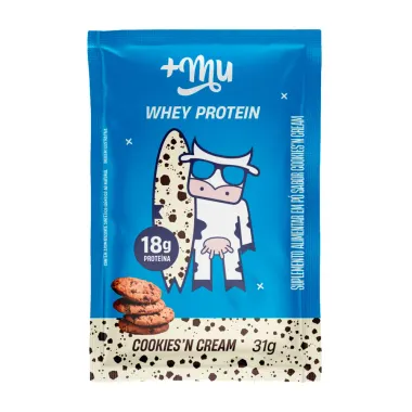 Whey Protein Mais Mu Sabor Cookies'N Cream com 18g de Prote&iacute;na Sach&eacute; 31g