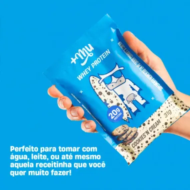 Whey Protein Mais Mu Sabor Cookies'N Cream com 18g de Prote&iacute;na Sach&ecirc; 31g