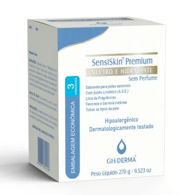 Sabonete em Barra SensiSkin Premium Neutro e Hidratante Sem Perfume 3 Unidades de 90g cada