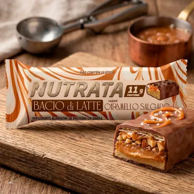 Barra de Prote&iacute;na Nutrata Bacio Di Latte Sabor Caramelo Salgado com 11g de Prote&iacute;na 45g