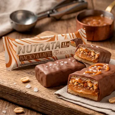 Barra de Prote&iacute;na Nutrata Bacio Di Latte Sabor Caramelo Salgado com 11g de Prote&iacute;na 45g