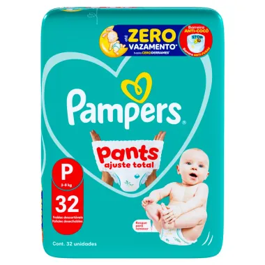 Fralda Pampers Pants Ajuste Total Tamanho P com 32 Unidades Descart&aacute;veis