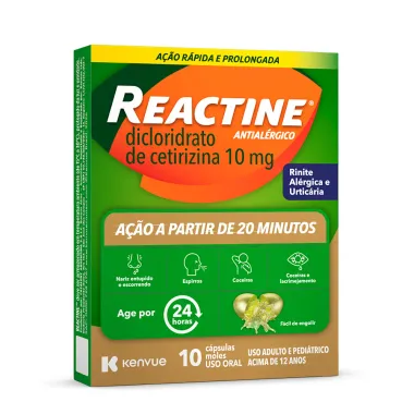 Reactine Dicloridrato de Cetirizina 10mg Antial&eacute;rgico com 10 C&aacute;psulas Moles