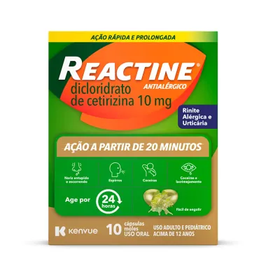 Reactine 10mg Antial&eacute;rgico com 10 C&aacute;psulas Moles