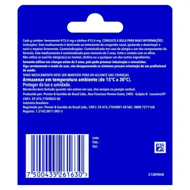 Inalador Vick Descongestionante Inalante com 2 Tubos de 0,5g cada