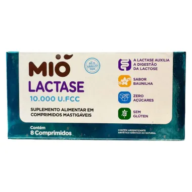 Lactase 10.000U.FCC Mi&oacute; Sabor Baunilha com 8 Comprimidos Mastig&aacute;veis