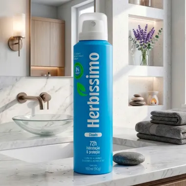 Desodorante Herbissimo Clouds Aerossol Hidrata&ccedil;&atilde;o e Prote&ccedil;&atilde;o 72h Antitranspirante Zero Alum&iacute;nio 150ml
