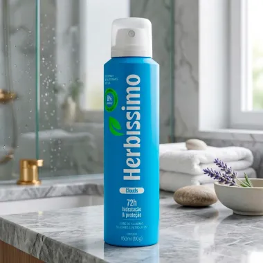 Desodorante Herbissimo Clouds Aerossol Hidrata&ccedil;&atilde;o e Prote&ccedil;&atilde;o 72h Antitranspirante Zero Alum&iacute;nio 150ml
