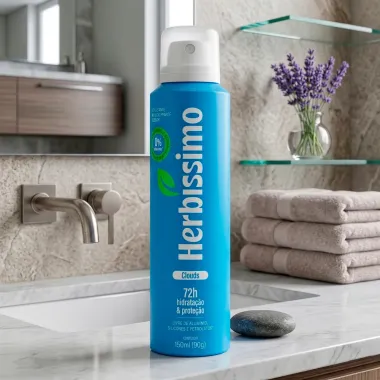 Desodorante Herbissimo Clouds Aerossol Hidrata&ccedil;&atilde;o e Prote&ccedil;&atilde;o 72h Antitranspirante Zero Alum&iacute;nio 150ml