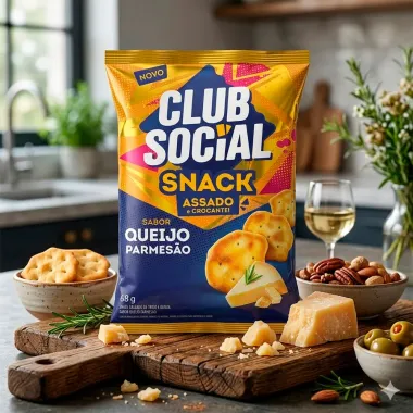 Snack Club Social Sabor Queijo Parmes&atilde;o Assado e Crocante 68g