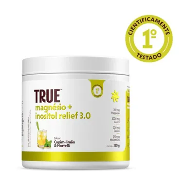 Magn&eacute;sio e Inositol Relief 3.0 True Source Sabor Lim&atilde;o e Hortel&atilde; P&oacute; 350g