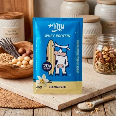 Whey Protein Mais Mu Sabor Baunilha com 20g de Prote&iacute;na Sach&ecirc; 36g