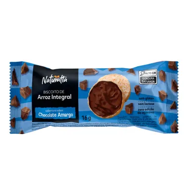 Biscoito de Arroz Integral Naturatta com Cobertura Sabor Chocolate Amargo 16g