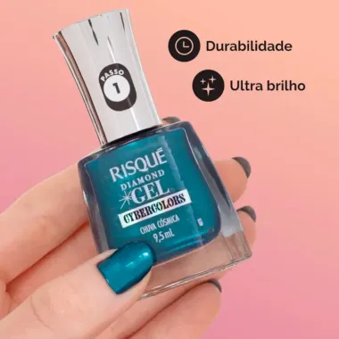 Esmalte Risqu&eacute; Diamond Gel Cybercolors Cor Chuva C&oacute;smica Met&aacute;lico 9,5ml