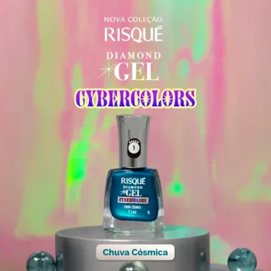Esmalte Risqu&eacute; Diamond Gel Cybercolors Cor Chuva C&oacute;smica Met&aacute;lico 9,5ml