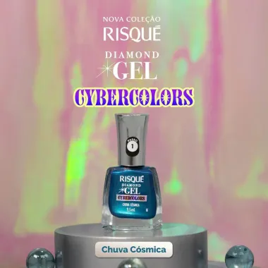 Esmalte Risqu&eacute; Diamond Gel Cybercolors Cor Chuva C&oacute;smica Met&aacute;lico 9,5ml